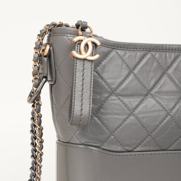 Chanel Gabrielle Quilted Hobo Aged Calfskin Grey Leather Crossbody Shoulder Bag - Picture 8 of 12